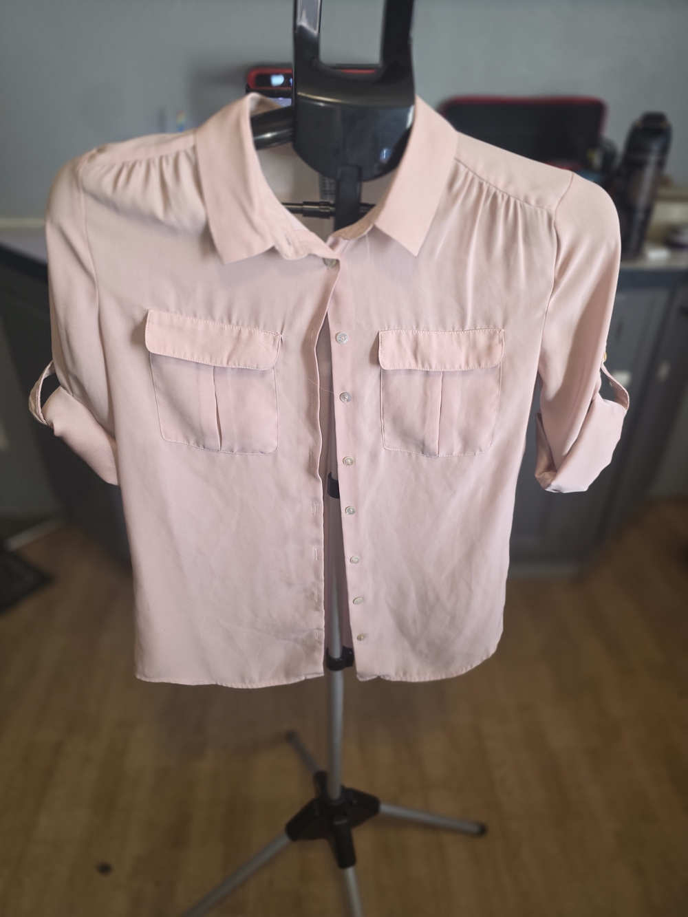 H&M Light Pink Button-Down Shirt with Flap Pockets